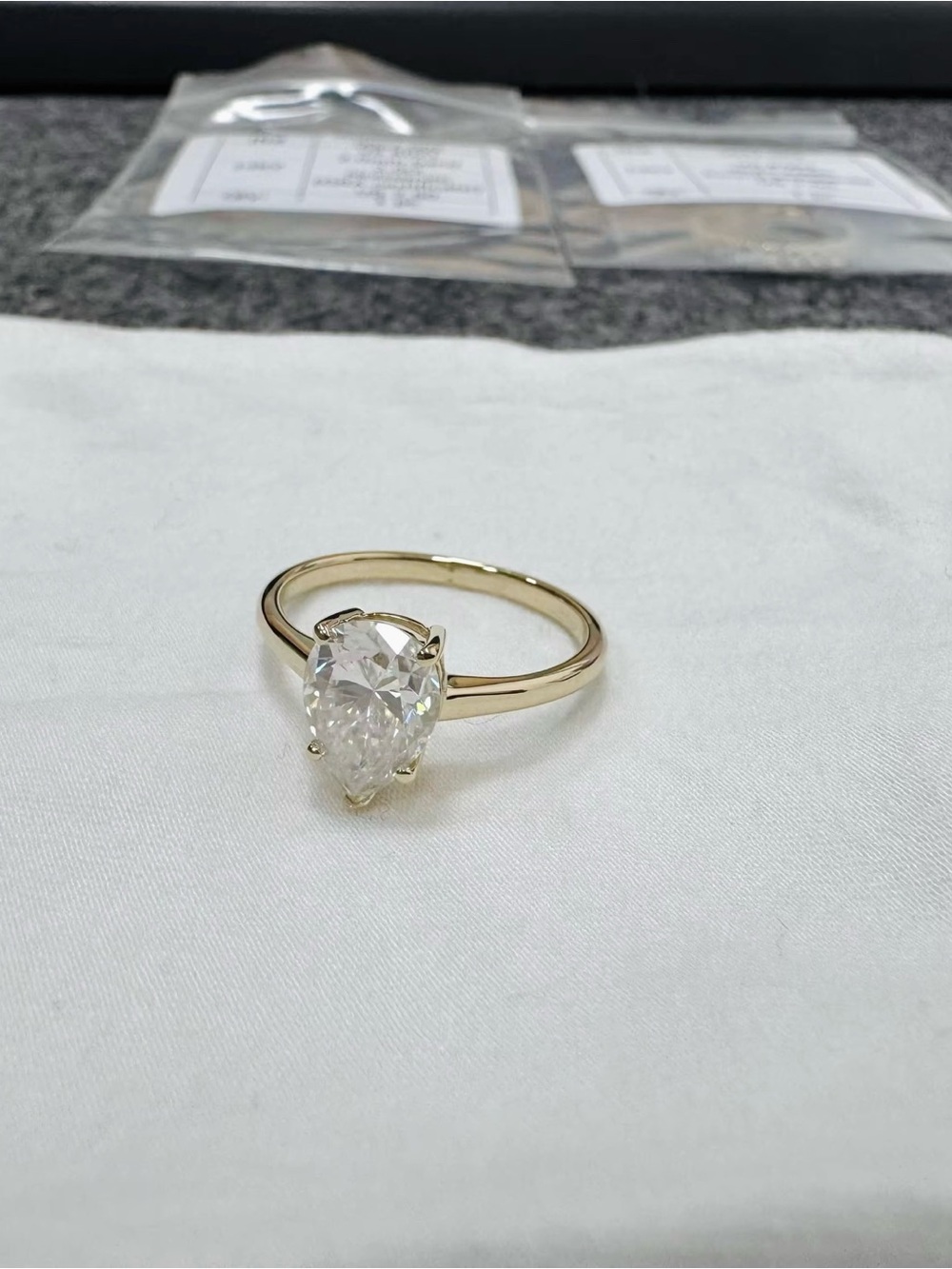 14K Solid Yellow Gold 2ct Pear Cut Moissanite Ring